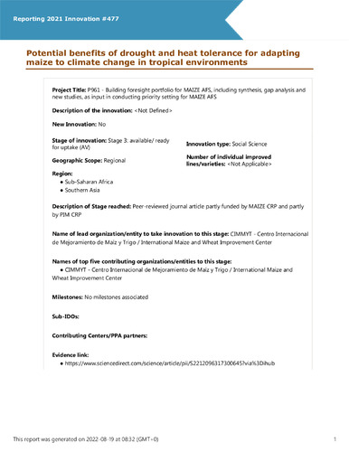 Potential benefits of drought and heat tolerance for adapting maize to climate change in tropical environments