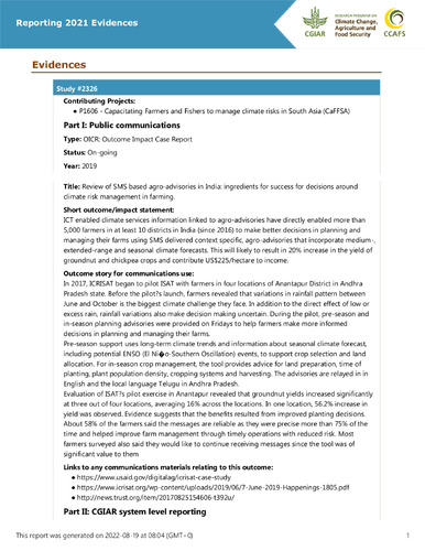 Review of SMS based agro-advisories in India: ingredients for success for decisions around climate risk management in farming.