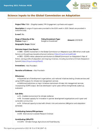 Science inputs to the Global Commission on Adaptation