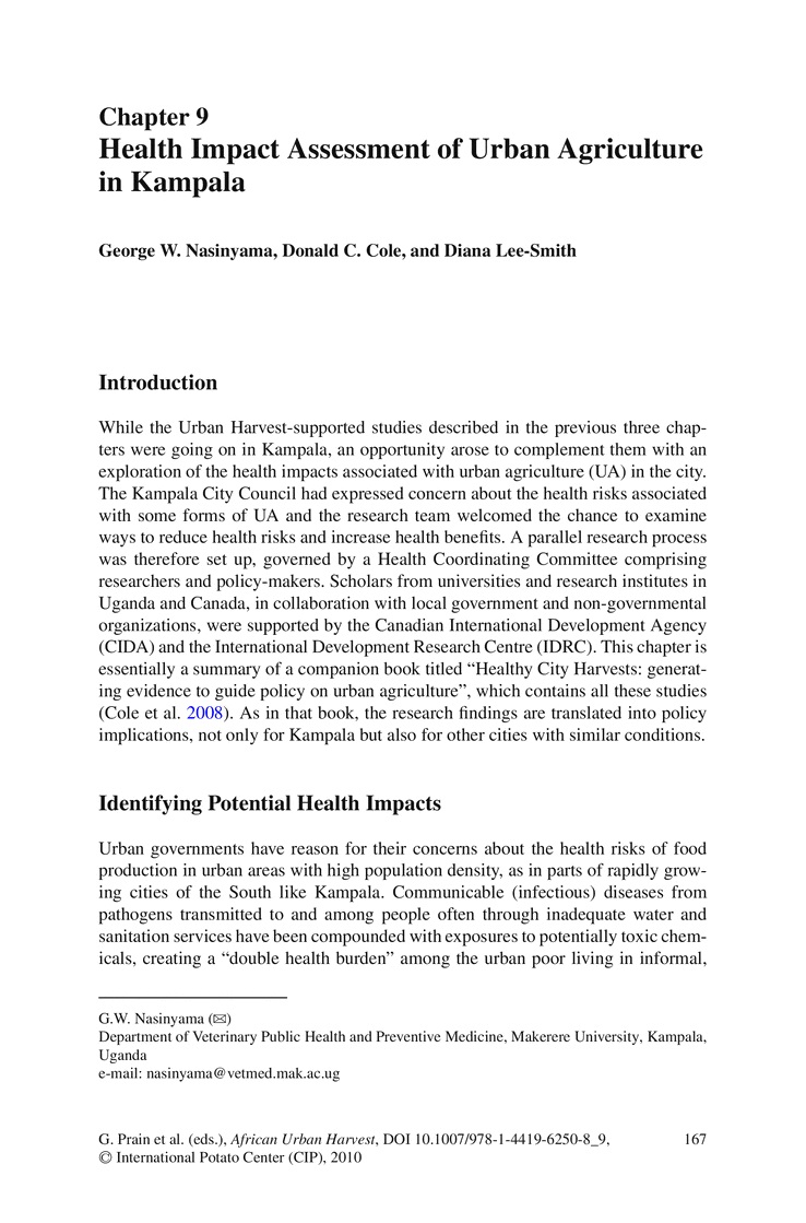 Health impact assessment of urban agriculture in Kampala