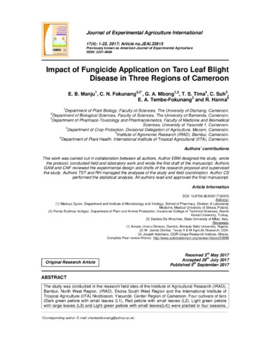 Impact of fungicide application on taro leaf blight disease in three regions of Cameroon