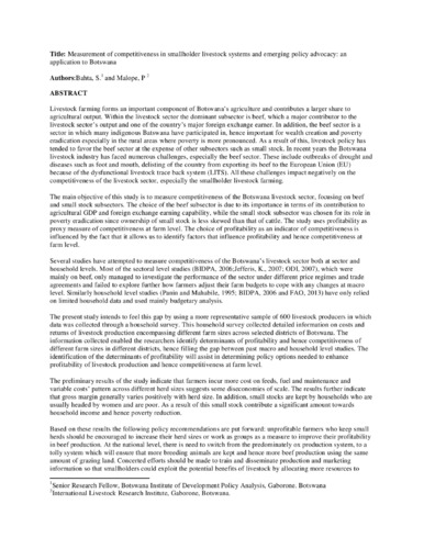 Measurement of competitiveness in smallholder livestock systems and emerging policy advocacy: An application to Botswana