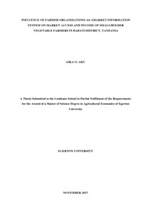 Influence of farmer organizations as a market information system on market access and income of smallholder vegetable farmers in Babati District, Tanzania