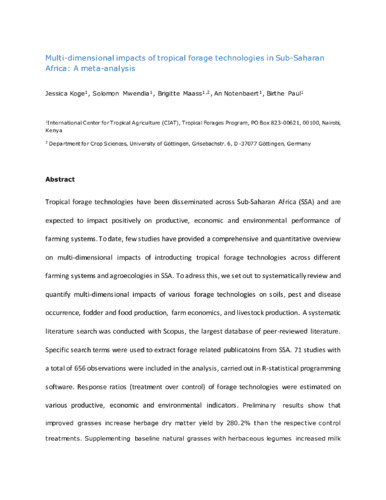 Multi-dimensional impacts of tropical forage technologies in Sub-Saharan Africa: A meta-analysis