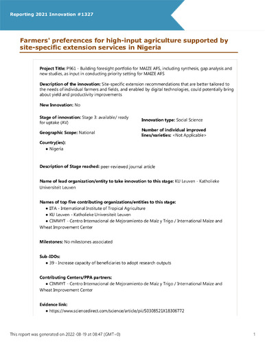 Farmers' preferences for high-input agriculture supported by site-specific extension services in Nigeria