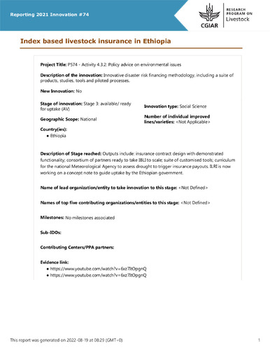 Index based livestock insurance in Ethiopia