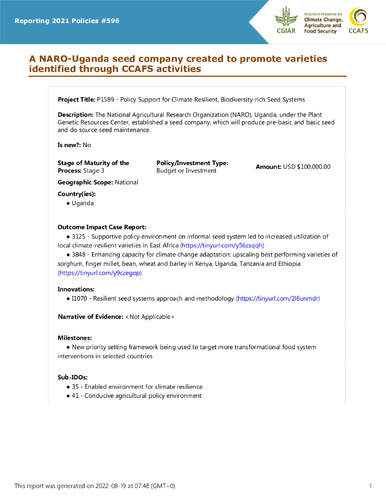 A NARO-Uganda seed company created to promote varieties identified through CCAFS activities