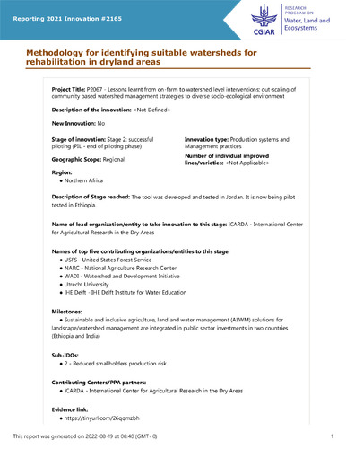 Methodology for identifying suitable watersheds for rehabilitation in dryland areas