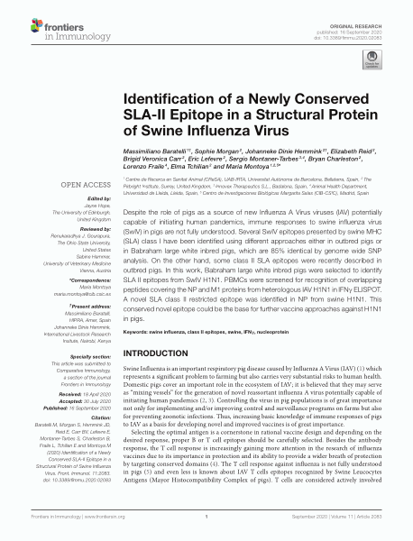 Identification of a newly conserved SLA-II epitope in a structural protein of swine influenza virus