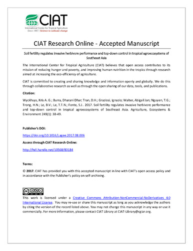 Soil fertility regulates invasive herbivore performance and top-down control in tropical agroecosystems of Southeast Asia