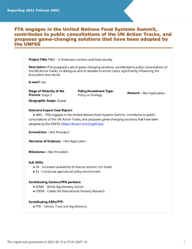 FTA engages in the United Nations Food Systems Summit, contributes to public consultations of the UN Action Tracks, and proposes game-changing solutions that have been adopted by the UNFSS