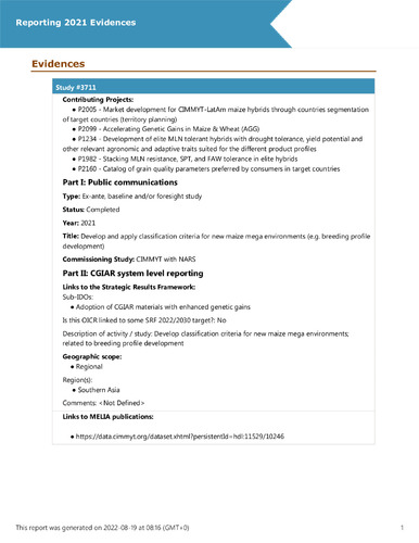 Develop and apply classification criteria for new maize mega environments (e.g. breeding profile development)