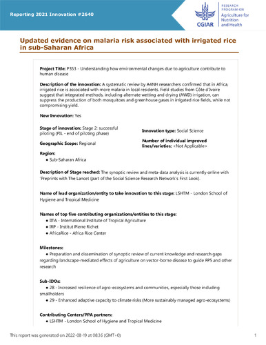 Updated evidence on malaria risk associated with irrigated rice in sub-Saharan Africa