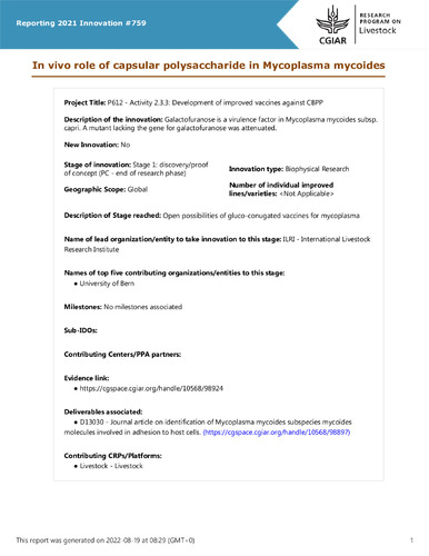 In vivo role of capsular polysaccharide in Mycoplasma mycoides