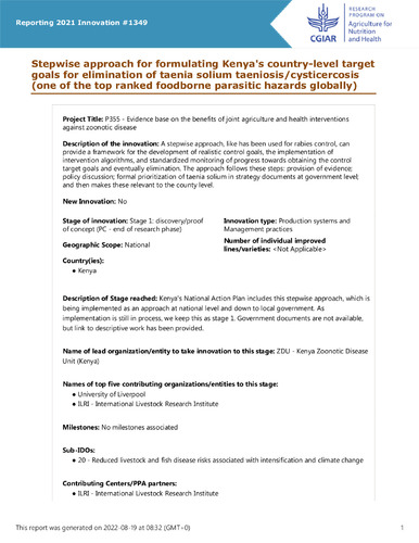 Stepwise approach for formulating Kenya's country-level target goals for elimination of taenia solium taeniosis/cysticercosis (one of the top ranked foodborne parasitic hazards globally)