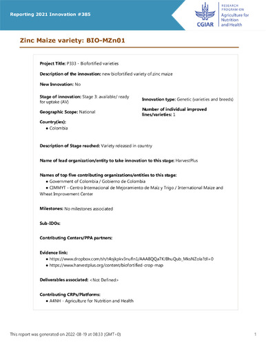 Zinc Maize variety: BIO-MZn01