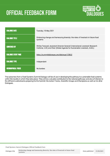 Embracing change and harnessing diversity: the roles of livestock in future food - official dialogue feedback to the United Nations 2021 Food Systems Summit