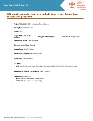 GIZ used research results to include tenure into future land restoration programs.