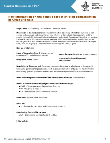 New information on the genetic cost of chicken domestication in Africa and Asia
