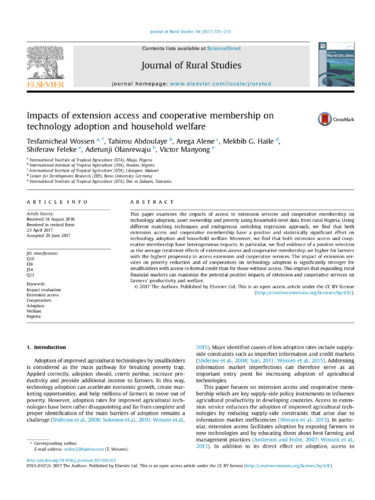 Impacts of extension access and cooperative membership on technology adoption and household welfare