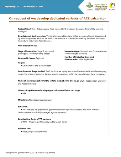 On request of we develop dedicated variants of ACE calculator