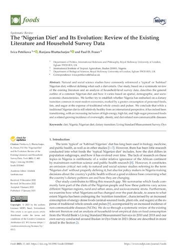 The ‘Nigerian Diet’ and its evolution: review of the existing literature and household survey data
