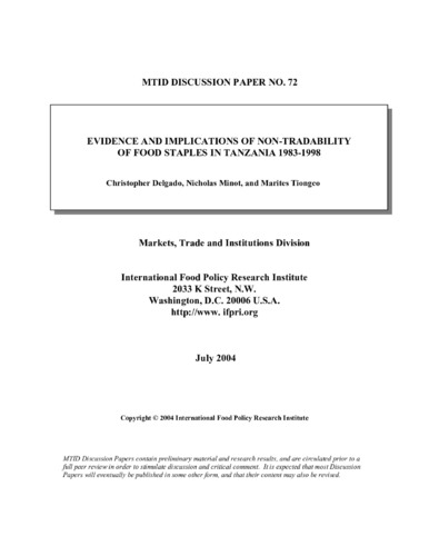Evidence and implications of non-tradability of food staples in Tanzania 1983-1998