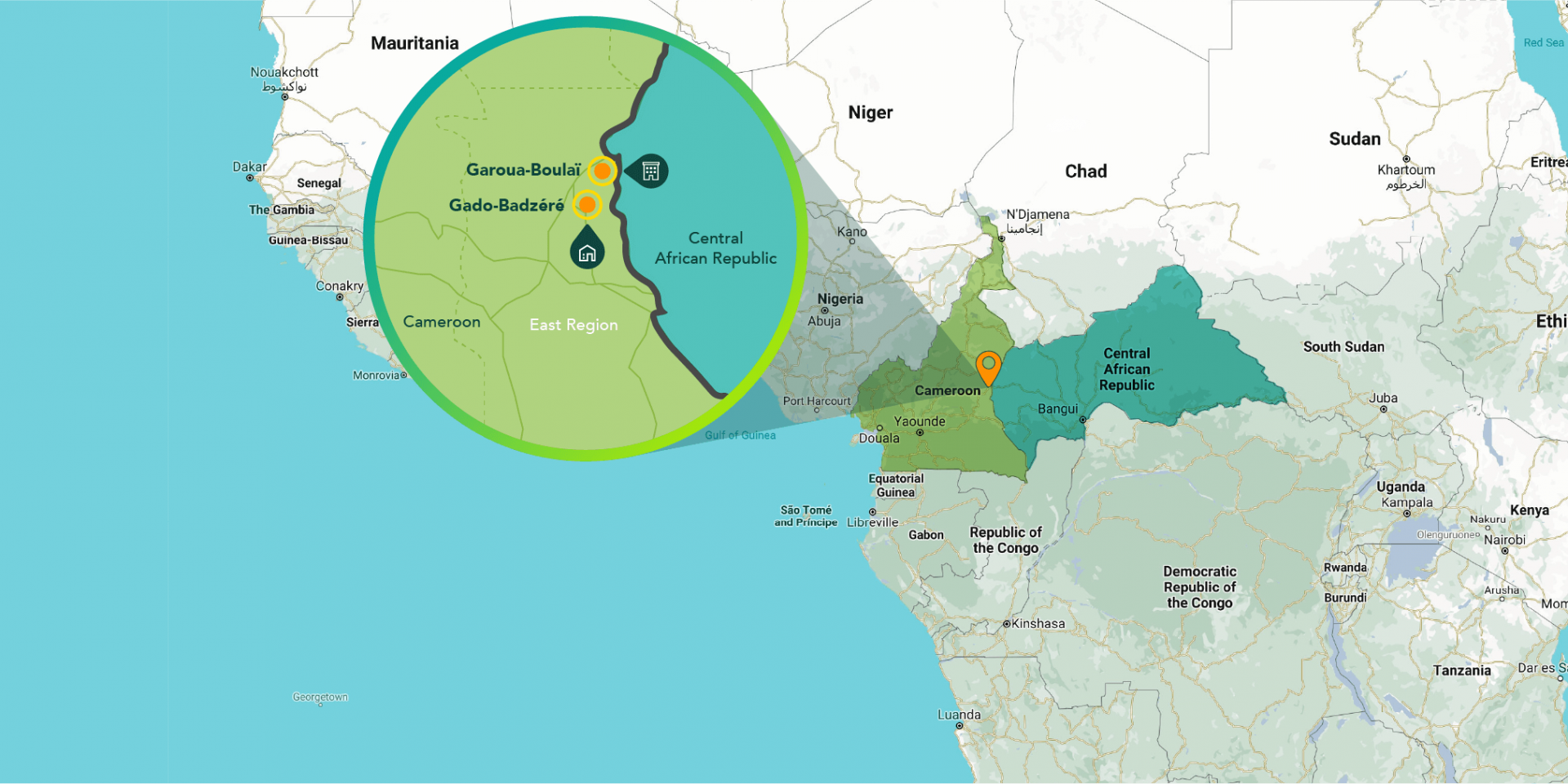 Enlarged map of Cameroon border