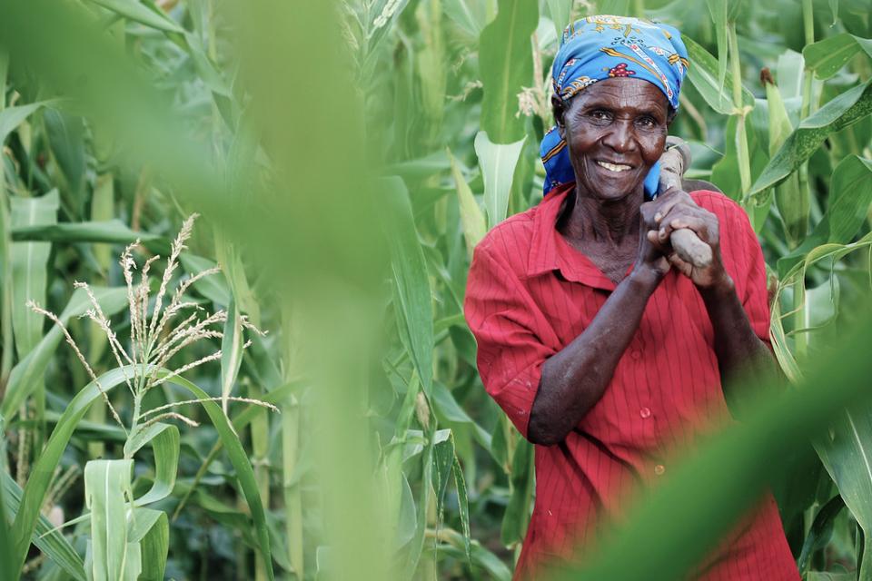 Woman farmer holding a jembe