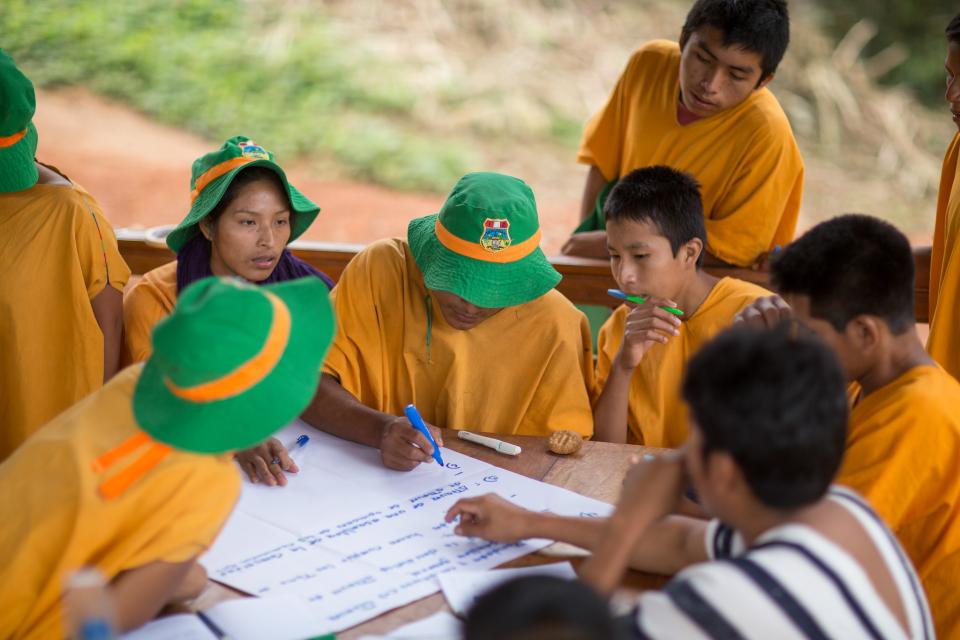 Participants gathered around a table in a workshop