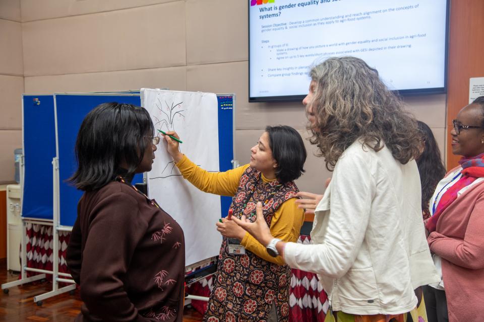 Photo of researchers drawing on a flipchart