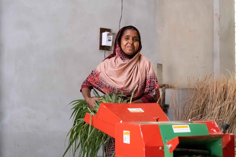 Salma uses a fodder chopper