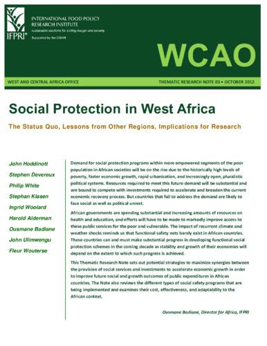 Social protection in West Africa: The status quo, lessons from other regions, implications for research