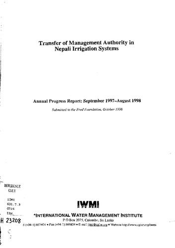 Transfer of management authority in Nepali irrigation systems - Annual progress report: September 1997 - August 1998