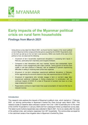 Early impacts of the Myanmar political crisis on rural farm households: Findings from March 2021