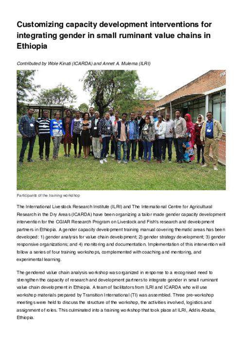 Customizing capacity development interventions for integrating gender in small ruminant value chains in Ethiopia