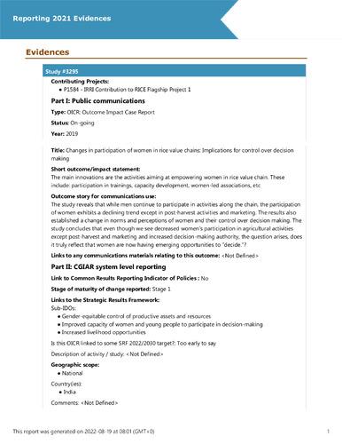 Changes in participation of women in rice value chains: Implications for control over decision making