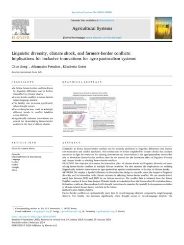 Linguistic diversity, climate shock, and farmers-herder conflicts: Implications for inclusive innovations for agro-pastoralism systems