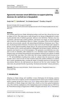 Agronomic monsoon onset definitions to support planting decisions for rainfed rice in Bangladesh