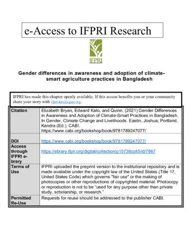 Gender differences in awareness and adoption of climate-smart agriculture practices in Bangladesh