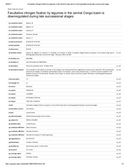 Facultative nitrogen fixation by legumes in the central Congo basin is downregulated during late successional stages