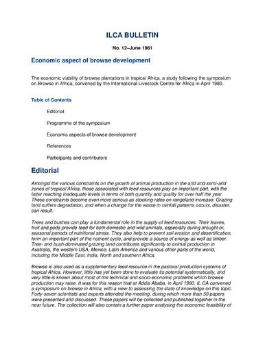 Economic aspects of browse development. The economic viability of browse plantations in tropical Africa. A study following the symposium on browse in Africa
