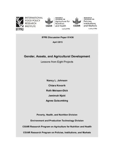 Gender, assets, and agricultural development: Lessons from eight projects