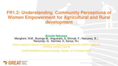 FR1.2: Understanding Community Perceptions of Women Empowerment for Agricultural and Rural development