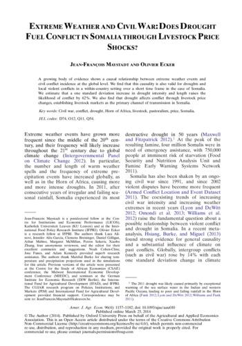 Extreme weather and civil war: Does drought fuel conflict in Somalia through livestock price shocks?