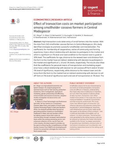 Effect of transaction costs on market participation among smallholder cassava farmers in Central Madagascar