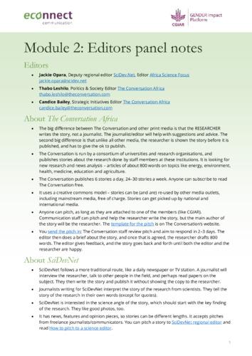 Gender's AgTech for Women Story Training: Module 2 - Editors panel notes