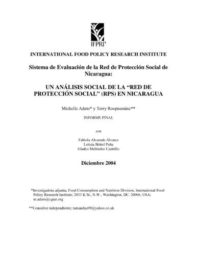 Sistema de evaluación de la Red de Protección Social de Nicaragua: un análisis social de la “Red de Protección Social” (RPS) en Nicaragua