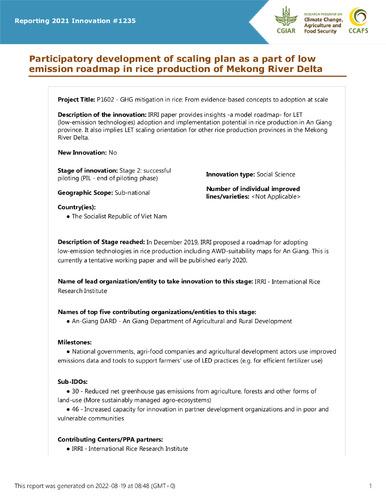Participatory development of scaling plan as a part of low emission roadmap in rice production of Mekong River Delta