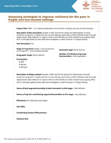 Assessing strategies to improve resilience for the poor in fragile and low-income settings